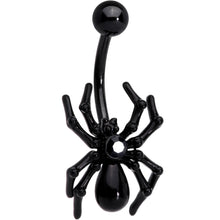 Load image into Gallery viewer, Black Halloween Creepy Crawly Spider Belly Ring