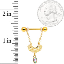 Load image into Gallery viewer, 14G 9/16 Aurora Gem Gold Tone Fan Dangle Barbell Nipple Ring Set
