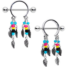 Load image into Gallery viewer, 14G 9/16 Multicolor Bead Feather Dangle Nipple Shield Set
