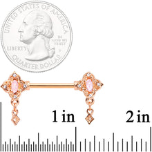 Load image into Gallery viewer, 14G Faux Opal Rose Gold Tone Art Deco Barbell Nipple Ring Set