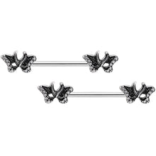 Load image into Gallery viewer, 14G 9/16 Clear Gem Catch The Butterflies Barbell Nipple Ring Set