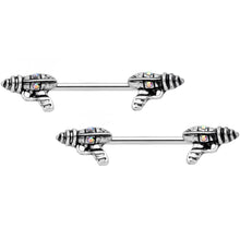 Load image into Gallery viewer, 14G 9/16 Aurora Gem Mystery Ray Gun Barbell Nipple Ring Set