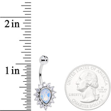 Load image into Gallery viewer, Clear CZ Gem White Faux Opal Fire Teardrop Belly Ring