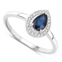 Load image into Gallery viewer, 0.48 Carat Genuine Blue Sapphire and White Diamond 14K White Gold Ring