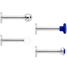 Load image into Gallery viewer, 16G 3/8 Blue Gem Star Glow Internally Threaded Labret Set of 4