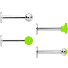 Load image into Gallery viewer, 16G 3/8 Green Gem Star Glow Internally Threaded Labret Set of 4