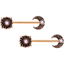Load image into Gallery viewer, 14G White Faux Opal Rose Gold Tone Sun Moon Nipple Ring Set of 4