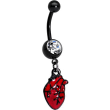 Load image into Gallery viewer, Clear Gem Black Twisted Red Anatomical Heart Belly Ring Set of 2
