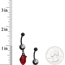 Load image into Gallery viewer, Clear Gem Black Twisted Red Anatomical Heart Belly Ring Set of 2