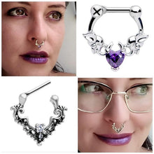 Load image into Gallery viewer, 16G 5/16 Clear CZ Gem Abstract Bat Septum Clicker