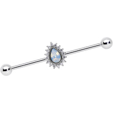 Load image into Gallery viewer, 14G Clear CZ White Faux Opal Drop Industrial Barbell 38mm