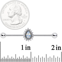 Load image into Gallery viewer, 14G Clear CZ White Faux Opal Drop Industrial Barbell 38mm