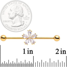 Load image into Gallery viewer, 14G Clear CZ Gem Gold Tone Perfect Petals Flower Industrial Barbell 38mm
