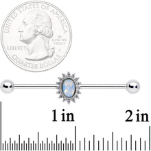 Load image into Gallery viewer, 14G Clear CZ Gem White Faux Opal Framed Industrial Barbell 38mm