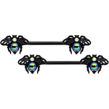 Load image into Gallery viewer, 14G 9/16 Aurora Gem Black Bumblebee Barbell Nipple Ring Set