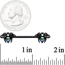 Load image into Gallery viewer, 14G 9/16 Aurora Gem Black Bumblebee Barbell Nipple Ring Set