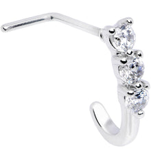 Load image into Gallery viewer, 20G Clear CZ Gem Trio Hearts Faux Hoop L Shaped Nose Ring