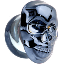 Load image into Gallery viewer, Dark Blue Glass Smiling Halloween Skull Double Flare Plug Set
