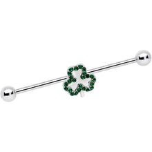 Load image into Gallery viewer, 14G Green Gem St Patricks Day Shamrock Barbell Industrial 38mm