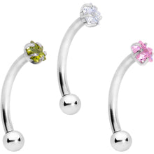 Load image into Gallery viewer, 16G 3/8 Spring Colors CZ Gem Star Curved Eyebrow Ring Set of 3
