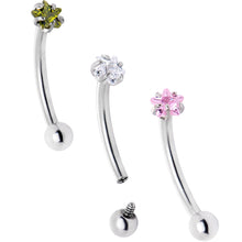 Load image into Gallery viewer, 16G 3/8 Spring Colors CZ Gem Star Curved Eyebrow Ring Set of 3