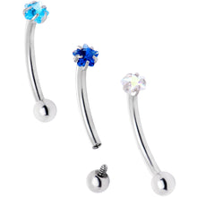 Load image into Gallery viewer, 16G 3/8 Blues Clear CZ Star Gem Curved Eyebrow Ring Set of 3