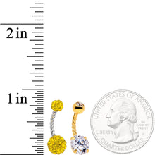 Load image into Gallery viewer, Clear Yellow Gem Gold Tone Thoroughly Twisted Belly Ring Set of 3