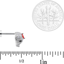 Load image into Gallery viewer, 16G 5/16 Clear Red CZ Gem Punk Skull Labret Monroe Tragus