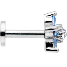 Load image into Gallery viewer, 16G 1/4 Clear Blue CZ Gem Star Internally Threaded Labret Tragus