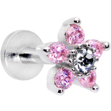 Load image into Gallery viewer, 16G 1/4 Clear Pink CZ Gem Star Internally Threaded Labret Tragus