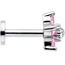 Load image into Gallery viewer, 16G 1/4 Clear Pink CZ Gem Star Internally Threaded Labret Tragus