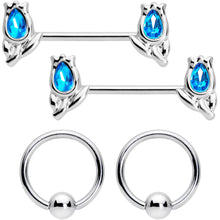 Load image into Gallery viewer, 14G 7/16 1/2 Aqua Gem Flowers BCR Barbell Nipple Ring Set of 4