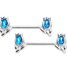 Load image into Gallery viewer, 14G 7/16 1/2 Aqua Gem Flowers BCR Barbell Nipple Ring Set of 4