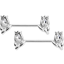 Load image into Gallery viewer, 14G 7/16 1/2 Clear Gem Flowers BCR Barbell Nipple Ring Set of 4