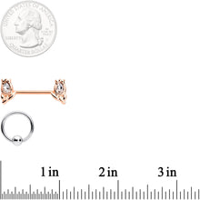Load image into Gallery viewer, 14G Clear Gem Rose Gold Tone Flowers BCR Barbell Nipple Ring Set