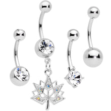 Load image into Gallery viewer, Clear Aurora Gem Maple Leaf Dangle Belly Ring Set of 4
