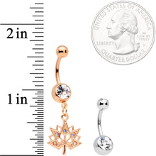 Load image into Gallery viewer, Clear Aurora Gem Rose Gold Tone Maple Leaf Dangle Belly Ring Set of 4
