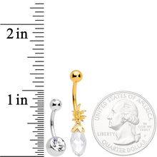 Load image into Gallery viewer, Clear Gem Gold Tone Pineapple Belly Ring Set of 4 Bonus Pack