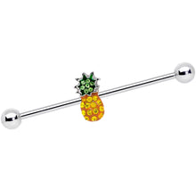 Load image into Gallery viewer, 14G Yellow Green Gem Pineapple Twisted Industrial Barbell Set