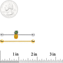Load image into Gallery viewer, 14G Yellow Green Gem Pineapple Twisted Industrial Barbell Set