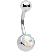 Load image into Gallery viewer, Clear Aurora Gem White Faux Opal Daffodil Belly Ring Set of 3