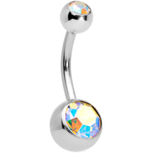 Load image into Gallery viewer, Clear Aurora Gem White Faux Opal Daffodil Belly Ring Set of 3