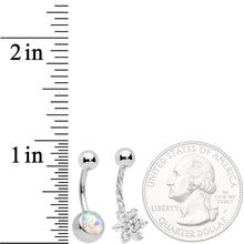 Load image into Gallery viewer, Clear Aurora Gem White Faux Opal Daffodil Belly Ring Set of 3