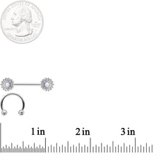 Load image into Gallery viewer, 14G 9/16 1/2 White Faux Opal Horseshoe Barbell Nipple Ring Set