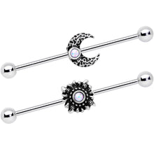 Load image into Gallery viewer, 14G White Faux Opal Sun Moon Industrial Barbell Set 38mm