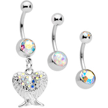 Load image into Gallery viewer, Aurora Gem White Faux Opal Angel Wings Belly Ring Set of 3