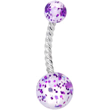 Load image into Gallery viewer, Aurora Gem Rose Gold Tone Angel Wings Purple Confetti Belly Ring Set of 2