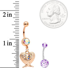 Load image into Gallery viewer, Aurora Gem Rose Gold Tone Angel Wings Purple Confetti Belly Ring Set of 2
