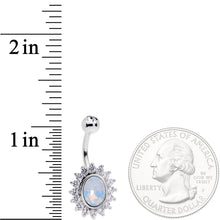 Load image into Gallery viewer, Clear CZ Gem White Faux Opal Framed Belly Ring