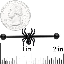 Load image into Gallery viewer, 14G Black Gem Black Creepy Critter Spider Industrial Barbell 38mm